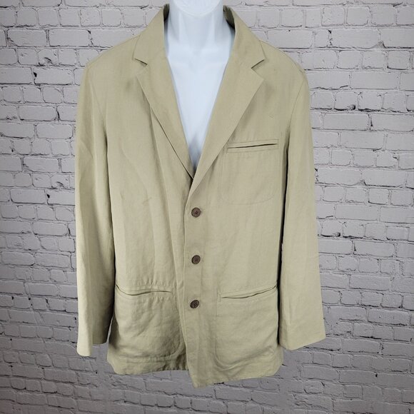 Tommy Bahama Beige Silk Linen Lightweight Notch Blazer Jacket Size Medium M - Picture 1 of 15